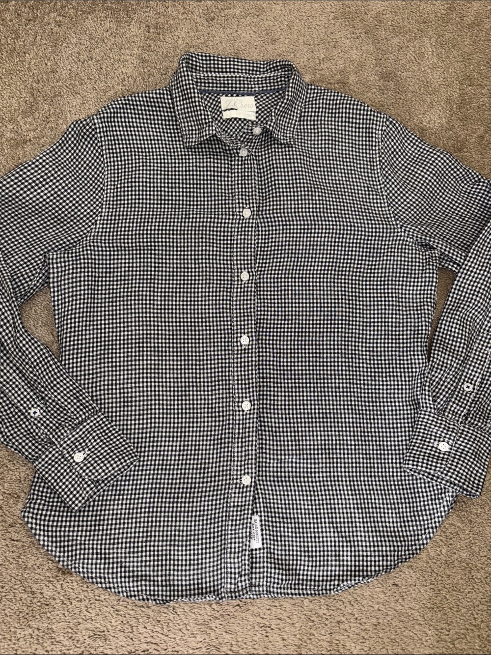 Women’s J. Crew Linen Black & White Gingham Button-Down Shirt Size 8